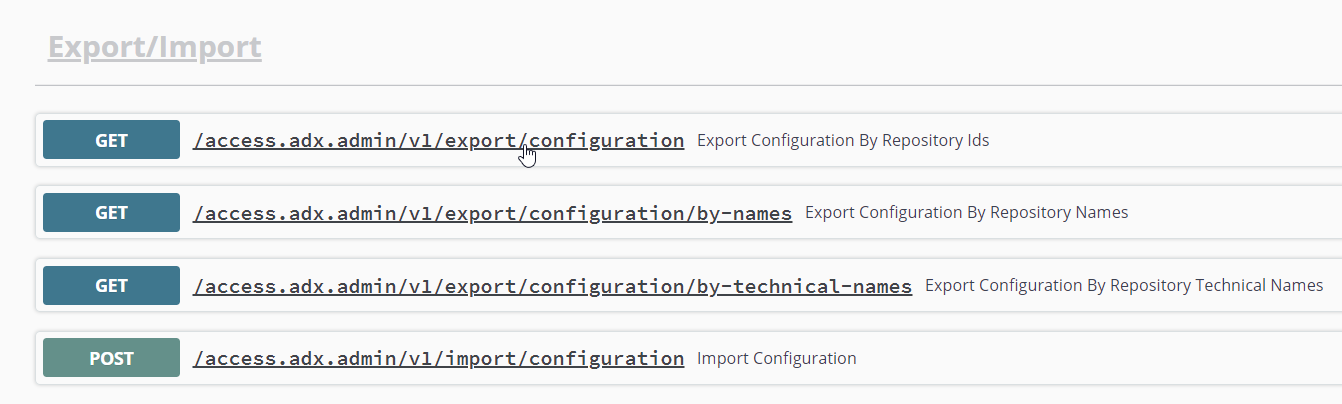 Export/Import section